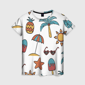 Женская футболка 3D с принтом Отпуск в Белгороде, 100% полиэфир ( синтетическое хлопкоподобное полотно) | прямой крой, круглый вырез горловины, длина до линии бедер | Тематика изображения на принте: summer | ананас | ананасы | гаваи | гавайская | звезда | звёзды | зонт | лето | мороженное | отдых | отпуск | очки | пальма | пальмы | пляж | солнце | туризм | туристическая