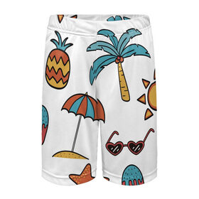 Детские спортивные шорты 3D с принтом Отпуск в Белгороде,  100% полиэстер
 | пояс оформлен широкой мягкой резинкой, ткань тянется
 | summer | ананас | ананасы | гаваи | гавайская | звезда | звёзды | зонт | лето | мороженное | отдых | отпуск | очки | пальма | пальмы | пляж | солнце | туризм | туристическая