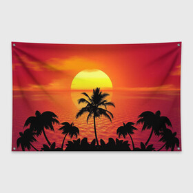 Флаг-баннер с принтом Пальмы на фоне моря в Белгороде, 100% полиэстер | размер 67 х 109 см, плотность ткани — 95 г/м2; по краям флага есть четыре люверса для крепления | summer | восход | гаваи | гавайская | закат | лето | море | океан | отдых | отпуск | пальма | пальмы | солнце | туризм | туристическая