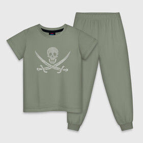 Детская пижама хлопок с принтом Pirate  в Белгороде, 100% хлопок |  брюки и футболка прямого кроя, без карманов, на брюках мягкая резинка на поясе и по низу штанин
 | веселый роджер | пират | пиратский флаг | пираты карибского моря | флаг | череп