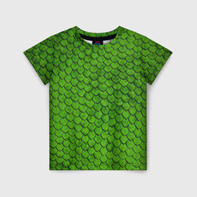 Детская футболка 3D с принтом зелёная чешуя  в Белгороде, 100% гипоаллергенный полиэфир | прямой крой, круглый вырез горловины, длина до линии бедер, чуть спущенное плечо, ткань немного тянется | Тематика изображения на принте: чешуя | чешуя ящерицы