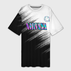 Платье-футболка 3D с принтом nirvana в Белгороде,  |  | nirvana | абстракция | брызги | градиент | звук | кино | кобейн | краска | курт | курт кобейн | музыка | неон | нирвана | полосы | потерялся | рок | рок группа | смайлик | текстура | улыбка | черно белое
