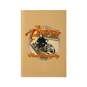 Обложка для паспорта матовая кожа с принтом Hoosier Motorcycling в Белгороде, натуральная матовая кожа | размер 19,3 х 13,7 см; прозрачные пластиковые крепления | motorcycle | байкеры | мотоциклы | пионеры