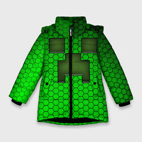 Зимняя куртка для девочек 3D с принтом Крипер из игры Minecraft в Белгороде, ткань верха — 100% полиэстер; подклад — 100% полиэстер, утеплитель — 100% полиэстер. | длина ниже бедра, удлиненная спинка, воротник стойка и отстегивающийся капюшон. Есть боковые карманы с листочкой на кнопках, утяжки по низу изделия и внутренний карман на молнии. 

Предусмотрены светоотражающий принт на спинке, радужный светоотражающий элемент на пуллере молнии и на резинке для утяжки. | mine | minecraft | зелёный крипер | игра | крипер | лицо крипера | майн | майнкрафт | моб из игры | мордочка крипера