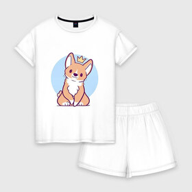 Женская пижама с шортиками хлопок с принтом Милый щенок в Белгороде, 100% хлопок | футболка прямого кроя, шорты свободные с широкой мягкой резинкой | арт | корги | король | рисунок | рыжий | собака | щенок