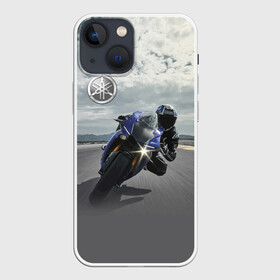 Чехол для iPhone 13 mini с принтом Yamaha в Белгороде,  |  | clouds | helmet | motorcycle | racer | road | route | sky | speed | yamaha | гонщик | дорога | мотоцикл | небо | облака | скорость | трасса | шлем
