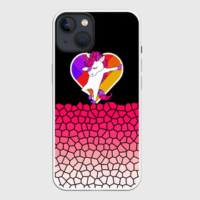 Чехол для iPhone 13 с принтом Dabbing heart Pink Unicorn в Белгороде,  |  | cute | little pony | rainbow | tik tok | градиент | грива | девочкам | детям | единорог | кавайный | лайк | лошадь | любовь | милый | мозаика | пегас | подростковые | пони | радуга | радужный | сердце | соты | танец