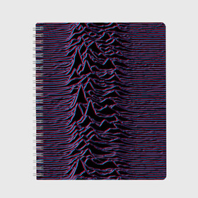 Тетрадь с принтом Joy Division Glitch в Белгороде, 100% бумага | 48 листов, плотность листов — 60 г/м2, плотность картонной обложки — 250 г/м2. Листы скреплены сбоку удобной пружинной спиралью. Уголки страниц и обложки скругленные. Цвет линий — светло-серый
 | Тематика изображения на принте: glitch | ian curtis | joy division | rock | unknown pleasures | глюк | иэн кёртис | рок