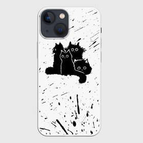 Чехол для iPhone 13 mini с принтом Черные котейки в Белгороде,  |  | baby | cat | cute | kitty | аниме | анимешные | брызги красок | глаза | детям | животные | зверек | кавайный | киска | кот | котята | кошак | кошечка | кошка | малыши | милые | мордочка | няшные | прикольные