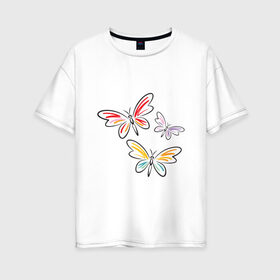 Женская футболка хлопок Oversize с принтом Бабочки в Белгороде, 100% хлопок | свободный крой, круглый ворот, спущенный рукав, длина до линии бедер
 | бабочки | девушкам | полет