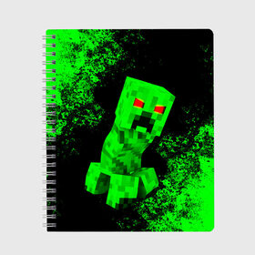 Тетрадь с принтом MINECRAFT CREEPER в Белгороде, 100% бумага | 48 листов, плотность листов — 60 г/м2, плотность картонной обложки — 250 г/м2. Листы скреплены сбоку удобной пружинной спиралью. Уголки страниц и обложки скругленные. Цвет линий — светло-серый
 | creeper | game | minecraft | блоки | игра | квадраты | компьютерная | крипер | криппер | майнкрафт | огонь