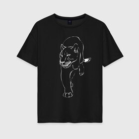 Женская футболка хлопок Oversize с принтом Пантера в Белгороде, 100% хлопок | свободный крой, круглый ворот, спущенный рукав, длина до линии бедер
 | дикий | животное | зверь | кот | кошка | опасный | пантера | пума | хищник | ягуар