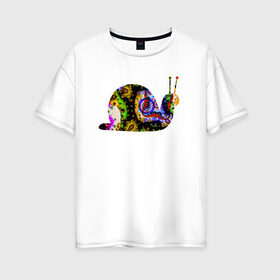 Женская футболка хлопок Oversize с принтом улитка в Белгороде, 100% хлопок | свободный крой, круглый ворот, спущенный рукав, длина до линии бедер
 | желтый | красный | разноцветная | синий | сиреневый | улитка