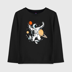 Детский лонгслив хлопок с принтом Space bascetball в Белгороде, 100% хлопок | круглый вырез горловины, полуприлегающий силуэт, длина до линии бедер | ball | bascetball | cosmonaut | cosmos | gloves | moon | saturn | space | spacesuit | star | баскетбол | звезда | космонавт | луна | мяч | перчатки | пространство | сатурн | скафандр