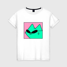 Женская футболка хлопок с принтом Кот в очках в Белгороде, 100% хлопок | прямой крой, круглый вырез горловины, длина до линии бедер, слегка спущенное плечо | иллюстрация | кот | мем | мемы | рисунок | смешно | современно