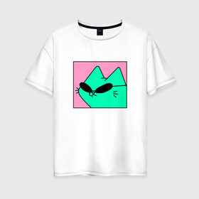 Женская футболка хлопок Oversize с принтом Кот в очках в Белгороде, 100% хлопок | свободный крой, круглый ворот, спущенный рукав, длина до линии бедер
 | иллюстрация | кот | мем | мемы | рисунок | смешно | современно