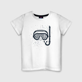 Детская футболка хлопок с принтом Aquaholic в Белгороде, 100% хлопок | круглый вырез горловины, полуприлегающий силуэт, длина до линии бедер | аквалангист | водолаз | дайвер | дайвинг | маска с трубкой | море | океан | плавание | пловец | погружение | под водой | подводное плавание
