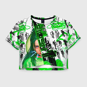 Женская футболка Crop-top 3D с принтом Billie Eilish в Белгороде, 100% полиэстер | круглая горловина, длина футболки до линии талии, рукава с отворотами | автор | автор песен | инди поп | певица | поп | электропоп | эмо поп