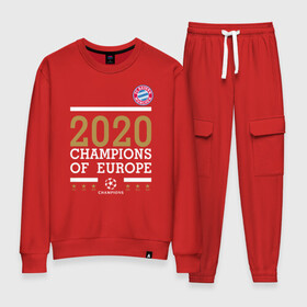 Женский костюм хлопок с принтом FC Bayern Munchen | Champions of Europe 2020 в Белгороде, 100% хлопок | на свитшоте круглая горловина, мягкая резинка по низу. Брюки заужены к низу, на них два вида карманов: два 