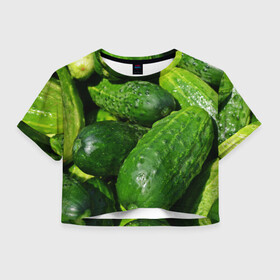 Женская футболка Crop-top 3D с принтом Огурцы в Белгороде, 100% полиэстер | круглая горловина, длина футболки до линии талии, рукава с отворотами | еда | зелень | огород | огурец | огуречик | огурцы | огурчик | огурчики | природа | растение | растения | флора
