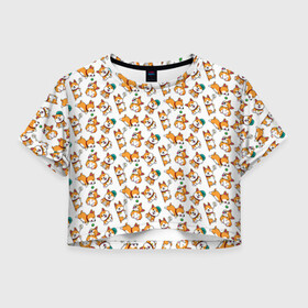 Женская футболка Crop-top 3D с принтом Корги в Белгороде, 100% полиэстер | круглая горловина, длина футболки до линии талии, рукава с отворотами | corgi | corgilove | корги | любовькорги | милыекорги