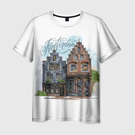 Мужская футболка 3D с принтом Амстердам в Белгороде, 100% полиэфир | прямой крой, круглый вырез горловины, длина до линии бедер | амстердам | голландия | город | домики | европа | леттеринг | надпись | нидерланды | окна | путешествие | скетч