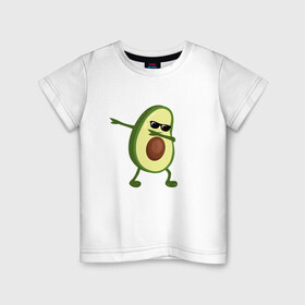 Детская футболка хлопок с принтом Авокадо дэб в Белгороде, 100% хлопок | круглый вырез горловины, полуприлегающий силуэт, длина до линии бедер | Тематика изображения на принте: dab | авокадо | даб | дэб | мем | очки | фрукт