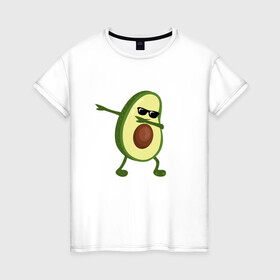 Женская футболка хлопок с принтом Авокадо дэб в Белгороде, 100% хлопок | прямой крой, круглый вырез горловины, длина до линии бедер, слегка спущенное плечо | Тематика изображения на принте: dab | авокадо | даб | дэб | мем | очки | фрукт