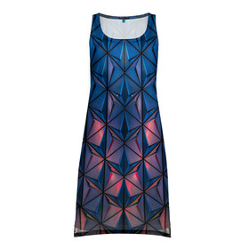 Платье-майка 3D с принтом Геометрический принт в Белгороде, 100% полиэстер | полуприлегающий силуэт, широкие бретели, круглый вырез горловины, удлиненный подол сзади. | абстракция | геометрия | кубы | линии | симметрия