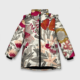 Зимняя куртка для девочек 3D с принтом Полевые цветы в Белгороде, ткань верха — 100% полиэстер; подклад — 100% полиэстер, утеплитель — 100% полиэстер. | длина ниже бедра, удлиненная спинка, воротник стойка и отстегивающийся капюшон. Есть боковые карманы с листочкой на кнопках, утяжки по низу изделия и внутренний карман на молнии. 

Предусмотрены светоотражающий принт на спинке, радужный светоотражающий элемент на пуллере молнии и на резинке для утяжки. | весна | дерево | колокольчик | листья | мак | природа | розы | цветок | цветы