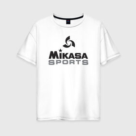 Женская футболка хлопок Oversize с принтом MIKASA SPORTS в Белгороде, 100% хлопок | свободный крой, круглый ворот, спущенный рукав, длина до линии бедер
 | beach | mikasa | voleybal | volleyball | волебол | волейбол | волейболист | волейболистка | воллейбол | микаса | пляжный