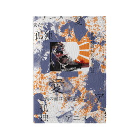 Обложка для паспорта матовая кожа с принтом Самурай Чамплу в Белгороде, натуральная матовая кожа | размер 19,3 х 13,7 см; прозрачные пластиковые крепления | Тематика изображения на принте: абстракция | аниме | брызги | иероглифы | самурай | самурай чамплу | тай дай | чамплу | япония | японские иероглифы | японские символы