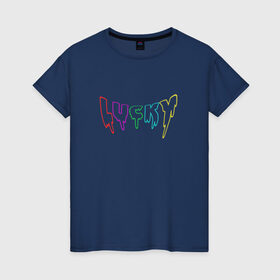 Женская футболка хлопок с принтом Lucky / Удачливый в Белгороде, 100% хлопок | прямой крой, круглый вырез горловины, длина до линии бедер, слегка спущенное плечо | везучий | капли | краска | прикольная надпись | разноцветный | счастливый | удача | удачливый | фартовый | цветной