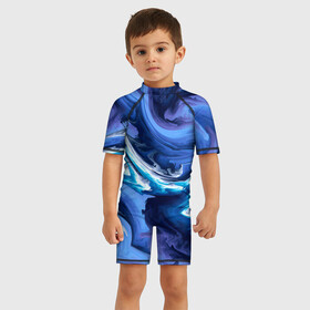 Детский купальный костюм 3D с принтом Абстрактные волны в Белгороде, Полиэстер 85%, Спандекс 15% | застежка на молнии на спине | абстракция | акрил | волны | градиент | тай дай