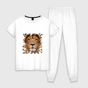 Женская пижама хлопок с принтом Лев в Белгороде, 100% хлопок | брюки и футболка прямого кроя, без карманов, на брюках мягкая резинка на поясе и по низу штанин | арт | геометрия | зверь | лев | тигр. кошка | царь