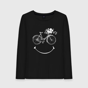 Женский лонгслив хлопок с принтом Велоулыбка в Белгороде, 100% хлопок |  | вело | велосипед | велосипедное | кататься | настроение | спорт | туризм | улыбка | хобби