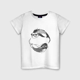 Детская футболка хлопок с принтом Карпы кои в очках в Белгороде, 100% хлопок | круглый вырез горловины, полуприлегающий силуэт, длина до линии бедер | азия | карп кои | карпы кои | карпы кои в очках | крутая рыба | рыба | рыба в очках
