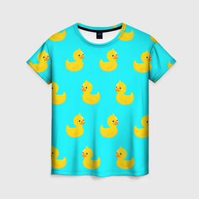 Женская футболка 3D с принтом Уточки в Белгороде, 100% полиэфир ( синтетическое хлопкоподобное полотно) | прямой крой, круглый вырез горловины, длина до линии бедер | 3d | ducks | голубая | желтая | зд | утки | уточки