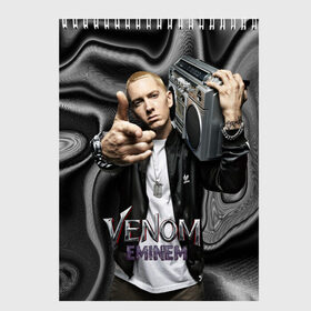 Скетчбук с принтом Eminem-Venom в Белгороде, 100% бумага
 | 48 листов, плотность листов — 100 г/м2, плотность картонной обложки — 250 г/м2. Листы скреплены сверху удобной пружинной спиралью | Тематика изображения на принте: eminem | rap | venom eminem | рэп | хип хоп | эминем