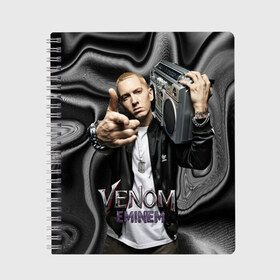 Тетрадь с принтом Eminem-Venom в Белгороде, 100% бумага | 48 листов, плотность листов — 60 г/м2, плотность картонной обложки — 250 г/м2. Листы скреплены сбоку удобной пружинной спиралью. Уголки страниц и обложки скругленные. Цвет линий — светло-серый
 | eminem | rap | venom eminem | рэп | хип хоп | эминем