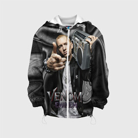 Детская куртка 3D с принтом Eminem-Venom в Белгороде, 100% полиэстер | застежка — молния, подол и капюшон оформлены резинкой с фиксаторами, по бокам — два кармана без застежек, один потайной карман на груди, плотность верхнего слоя — 90 г/м2; плотность флисового подклада — 260 г/м2 | eminem | rap | venom eminem | рэп | хип хоп | эминем