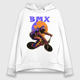 Женское худи Oversize хлопок с принтом BMX в Белгороде, френч-терри — 70% хлопок, 30% полиэстер. Мягкий теплый начес внутри —100% хлопок | боковые карманы, эластичные манжеты и нижняя кромка, капюшон на магнитной кнопке | bicycle | cosmonaut | cosmos | drive | extreme | moon | space | spacesuit | велосипед | космонавт | космос | луна | скафандр | экстрим