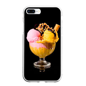 Чехол для iPhone 7Plus/8 Plus матовый с принтом Мороженое в Белгороде, Силикон | Область печати: задняя сторона чехла, без боковых панелей | Тематика изображения на принте: мороженое | сладости | стакан | чёрный | шоколад