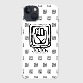 Чехол для iPhone 13 с принтом Лого джоджо белый в Белгороде,  |  | anime | jojo | jojo’s bizarre adventure | аниме | анимэ | биззаре адвенчер | джо | джо джо | джоджо | джонатан джостар | дзёсукэ хигасиката | дзётаро кудзё | жожо | игги | кира | лого | манга | невероятные приключения