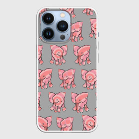 Чехол для iPhone 13 Pro с принтом РОЗОВЫЕ СЛОНИКИ ПАТТЕРН в Белгороде,  |  | бесшовный паттерн | животные. слоны | милота | нежнятина | серый | слоники. розовый