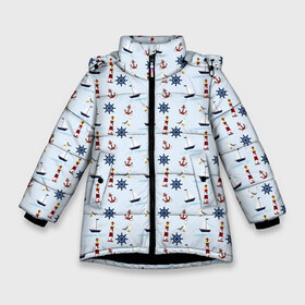 Зимняя куртка для девочек 3D с принтом Кораблики да маяки в Белгороде, ткань верха — 100% полиэстер; подклад — 100% полиэстер, утеплитель — 100% полиэстер. | длина ниже бедра, удлиненная спинка, воротник стойка и отстегивающийся капюшон. Есть боковые карманы с листочкой на кнопках, утяжки по низу изделия и внутренний карман на молнии. 

Предусмотрены светоотражающий принт на спинке, радужный светоотражающий элемент на пуллере молнии и на резинке для утяжки. | корабли | корабль | маяк | маяки | море | океан | потерялся | штурвал