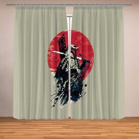 Фотошторы с принтом Samurai man в Белгороде, Блэкаут (светозащита 90%) / Габардин (светозащита 40% | 2 полотна шириной по 145 см; Высота 200-300 см; Крепление: шторная лента (на крючки); | бамбук | катана | сакура | самурай | япония