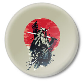 Значок с принтом Samurai man в Белгороде,  металл | круглая форма, металлическая застежка в виде булавки | бамбук | катана | сакура | самурай | япония