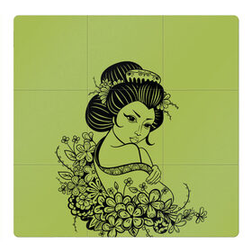 Магнитный плакат 3Х3 с принтом Geisha 23 в Белгороде, Полимерный материал с магнитным слоем | 9 деталей размером 9*9 см | девушка | сакура | цветы | япония