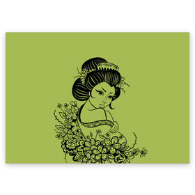 Поздравительная открытка с принтом Geisha 23 в Белгороде, 100% бумага | плотность бумаги 280 г/м2, матовая, на обратной стороне линовка и место для марки
 | девушка | сакура | цветы | япония